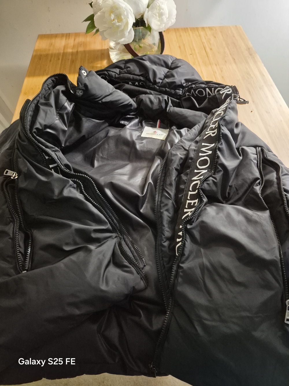 Moncler Black Women's Down Puffer Jacket with Logo Trim